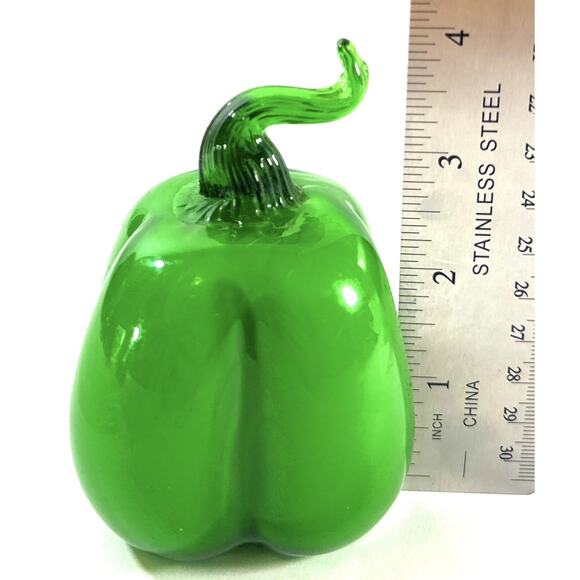 Art Glass Hand Blown Green Pepper Vegetable Decoration Paperweight 4” - Picture 6 of 7
